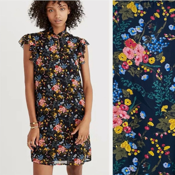 Madewell Dresses & Skirts - Madewell x No. 6 Garden Bouquet Silk Beacon Mini Dress 0 Black Pink Blue Floral